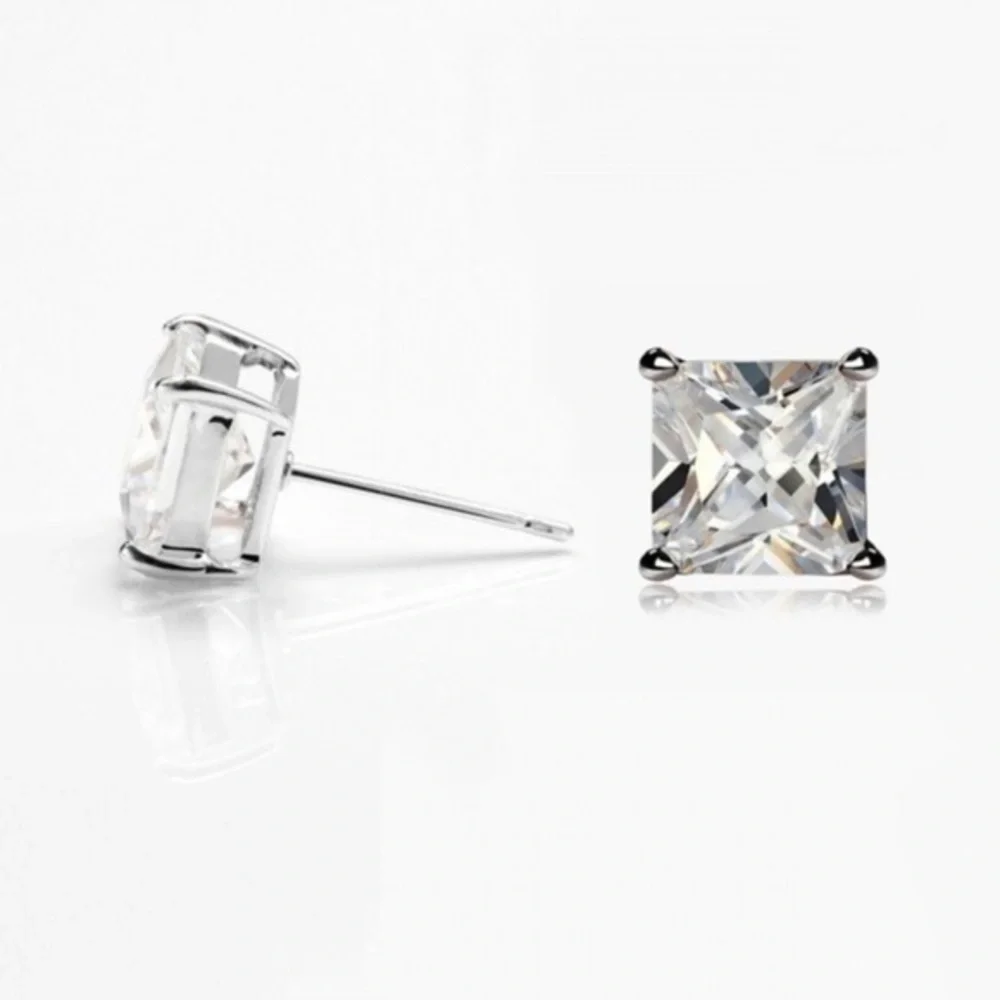 14k White Gold Princess Cut CZ Studs
